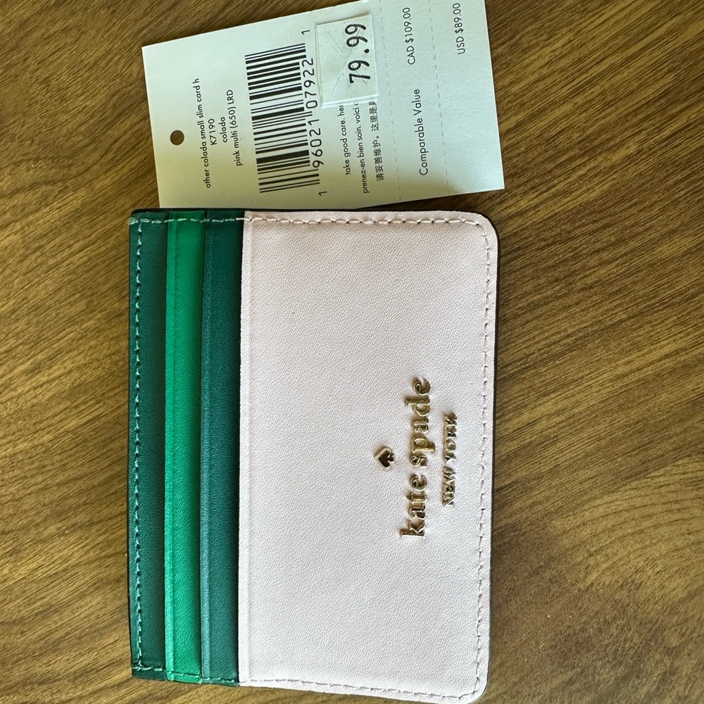 Kate Spade Green and Pink Card Holder